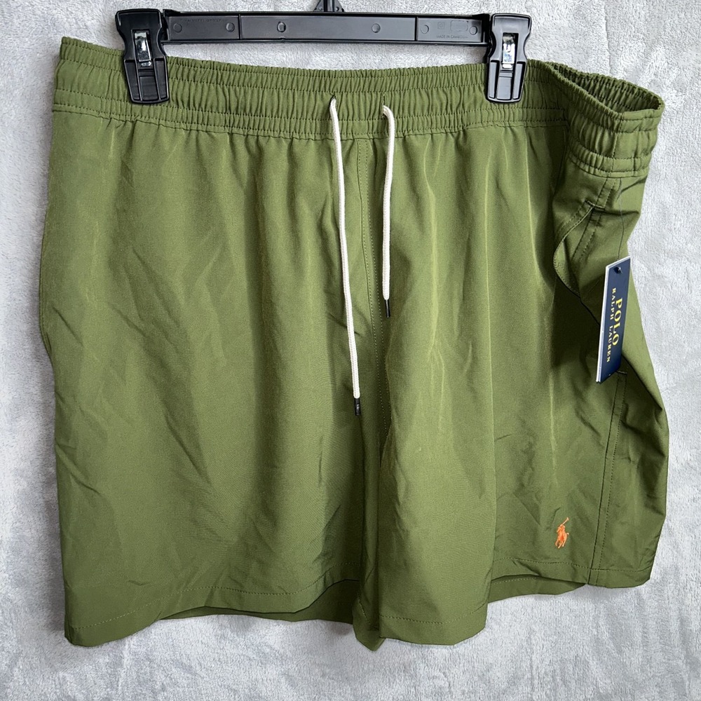 Ralph Lauren Green Swim Trunks  2XL  Mens Orange Pony 6 inch lined beach